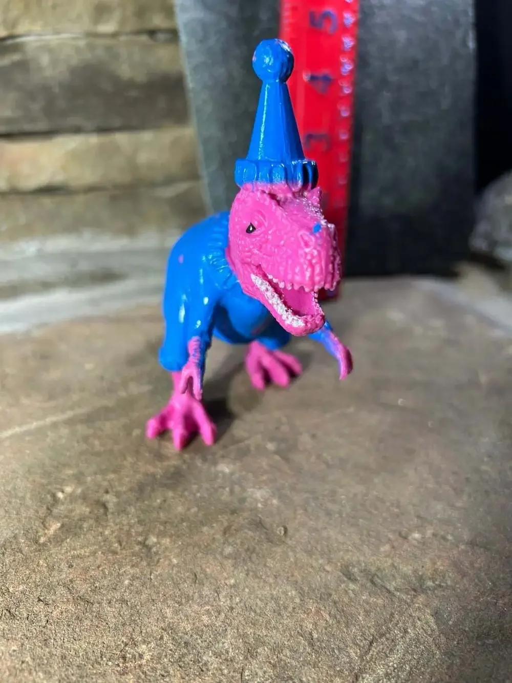 Pink and Blue Birthday T-Rex Cake Topper plastic